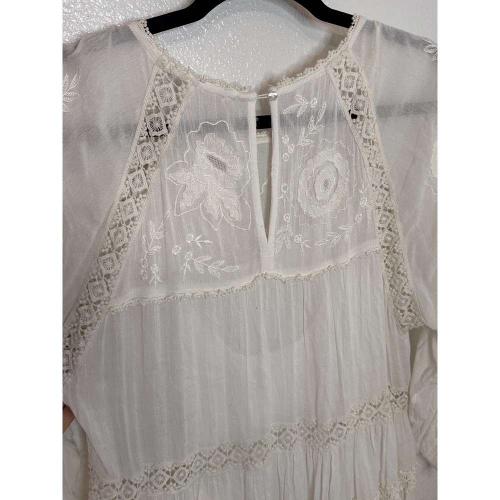 Free People Wildflower Embroidered Boho Lace Mini Dress Ivory XS - Picture 14 of 14
